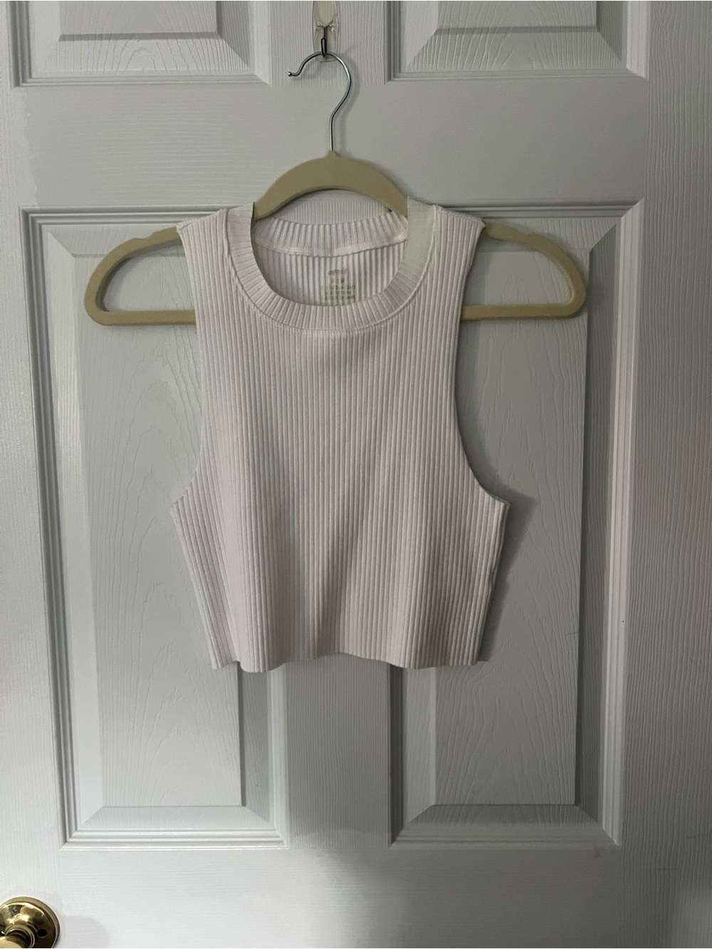 aerie White Ribbed Cropped Tank